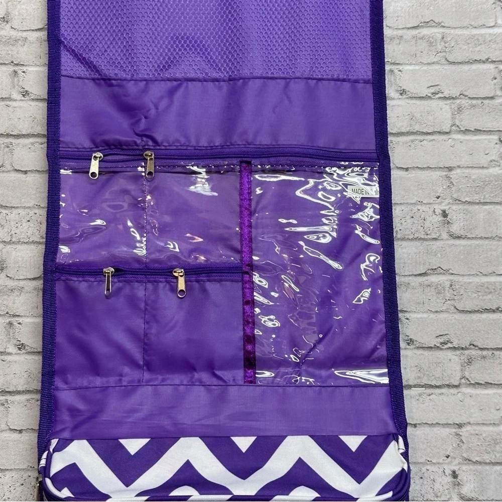 Purple Chevron Travel Folding Hanging BAG Toiletry Cosmetic Bag NEW